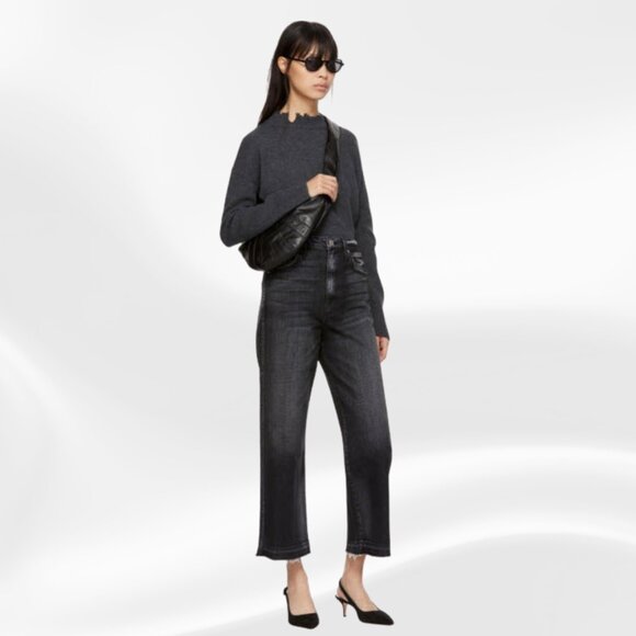 AMO AVA Crop Jeans 29 Raven Black Raw Hem Frayed High Rise Denim USA Made - Picture 5 of 17